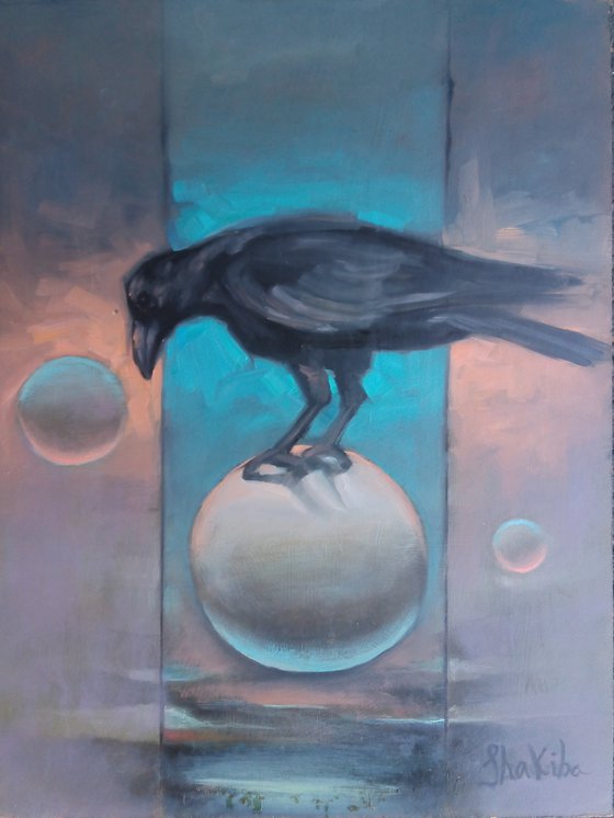 Crow with spheres
