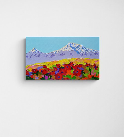 Poppy field of Mount Ararat - | 30x50cm, 2024, Modern, Original style | by Ashot Avagyan