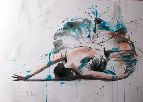 Pause -Ballerina Drawing on Paper-Large Drawing by Antigoni Tziora