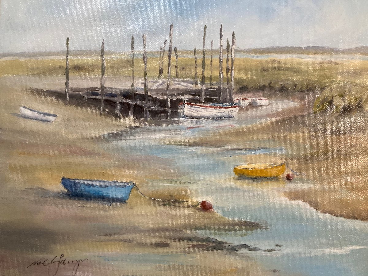 Impressionistic Landscape Oil Painting By Noel Sawyer, 11 X 9", Moreston Quay, Norfolk, Original Artwork