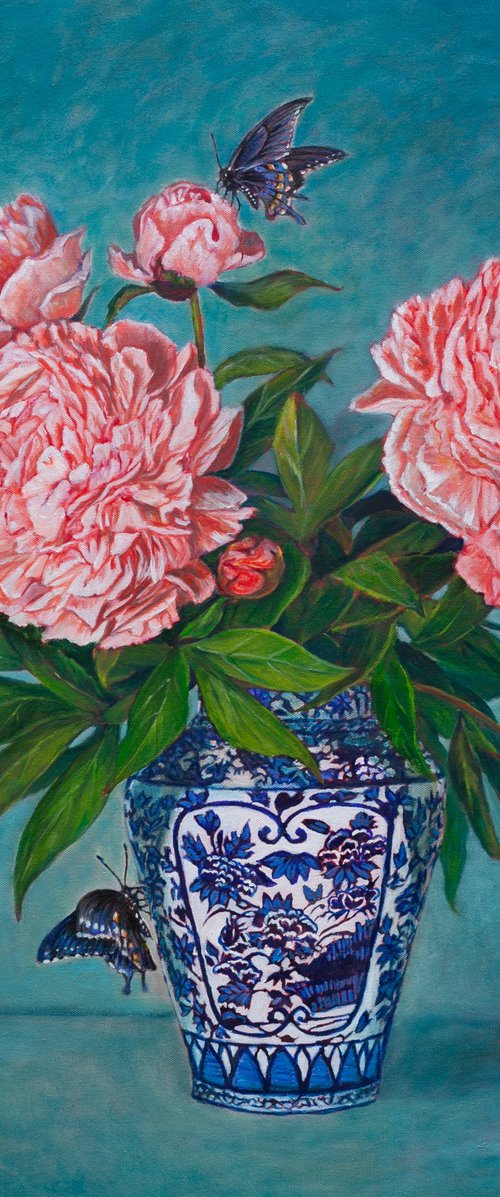 Peonies and Butterflies by Liudmila Pisliakova