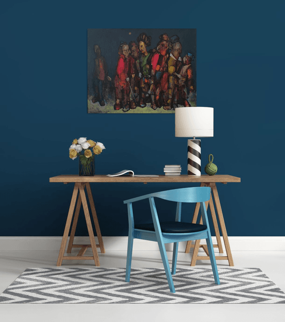 Hidden meeting (90x70cm, oil painting, ready to hang)