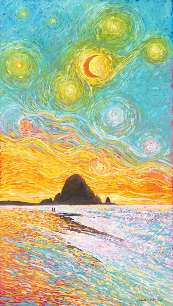 Oregon coast under Van Gogh’s sky