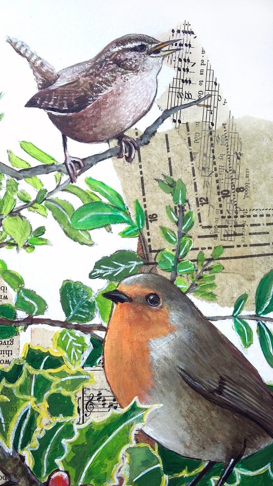 The Robin and the Wren -  Framed ready to hang original artwork