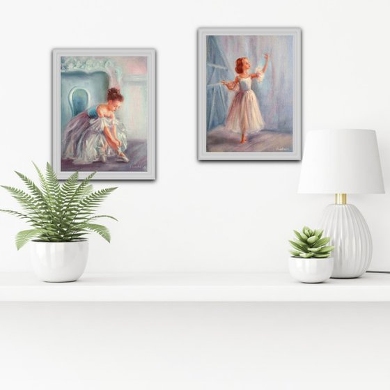 Set of 2 paintings Ballet dancers Little Ballerina Dancing Baby Girls