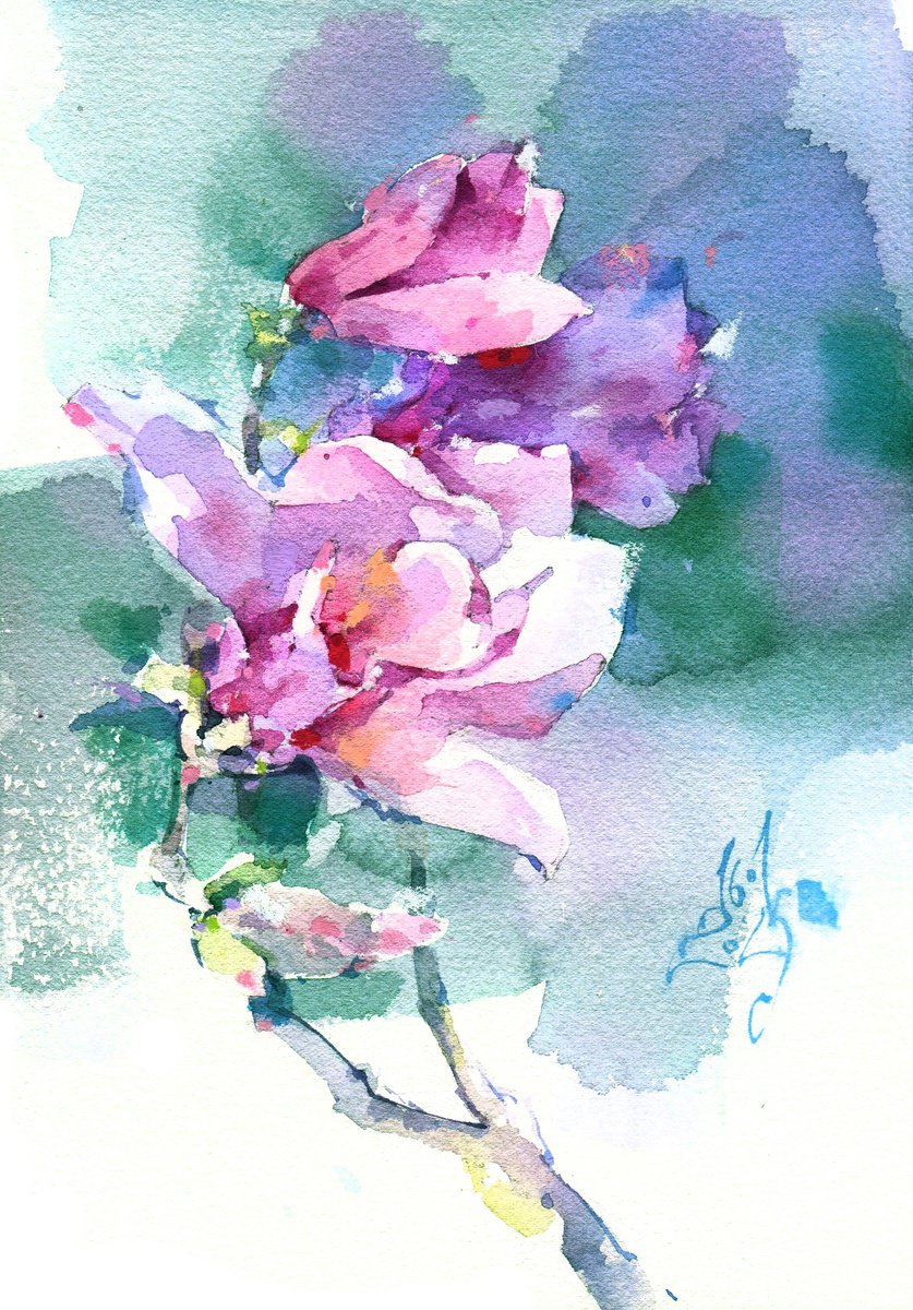 Impressionistic Botanical Watercolour By Ksenia Selianko, 6 X 9", Windy Day. Floral Symphony, Original Artwork