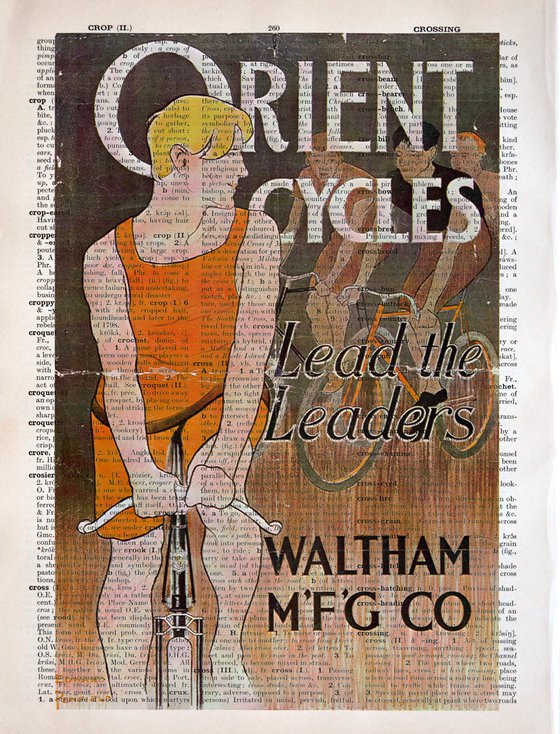 Orient Cycles - Collage Art Print on Large Real English Dictionary Vintage Book Page