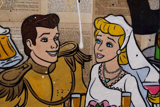 The Royal Wedding 270cm x 120cm Cinderella Wedding Book Page Urban Pop Art With Etched Frame