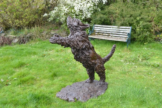 Leaping Bearded Collie Resin