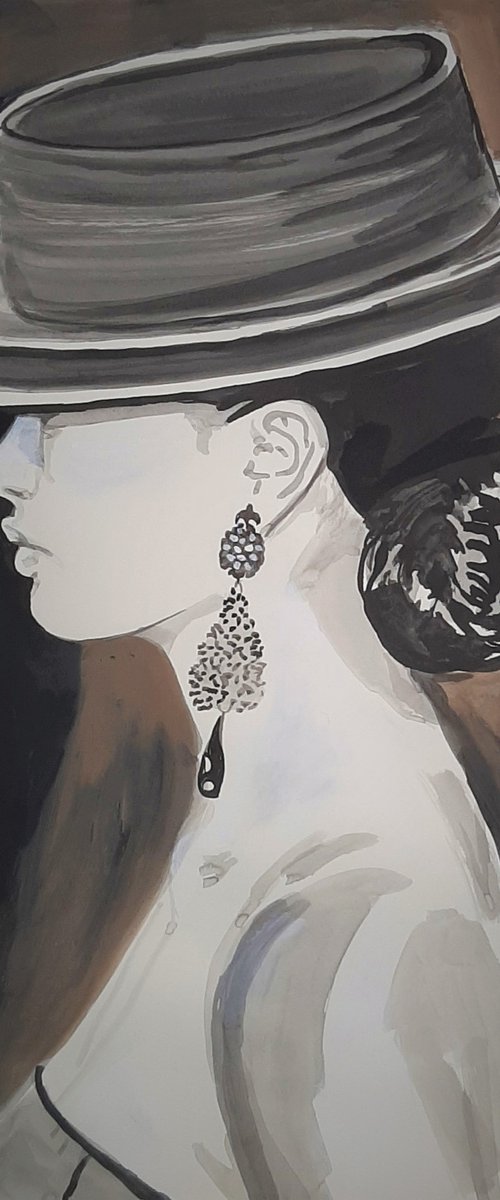 Woman with a hat / 70 x 52 cm by Alexandra Djokic