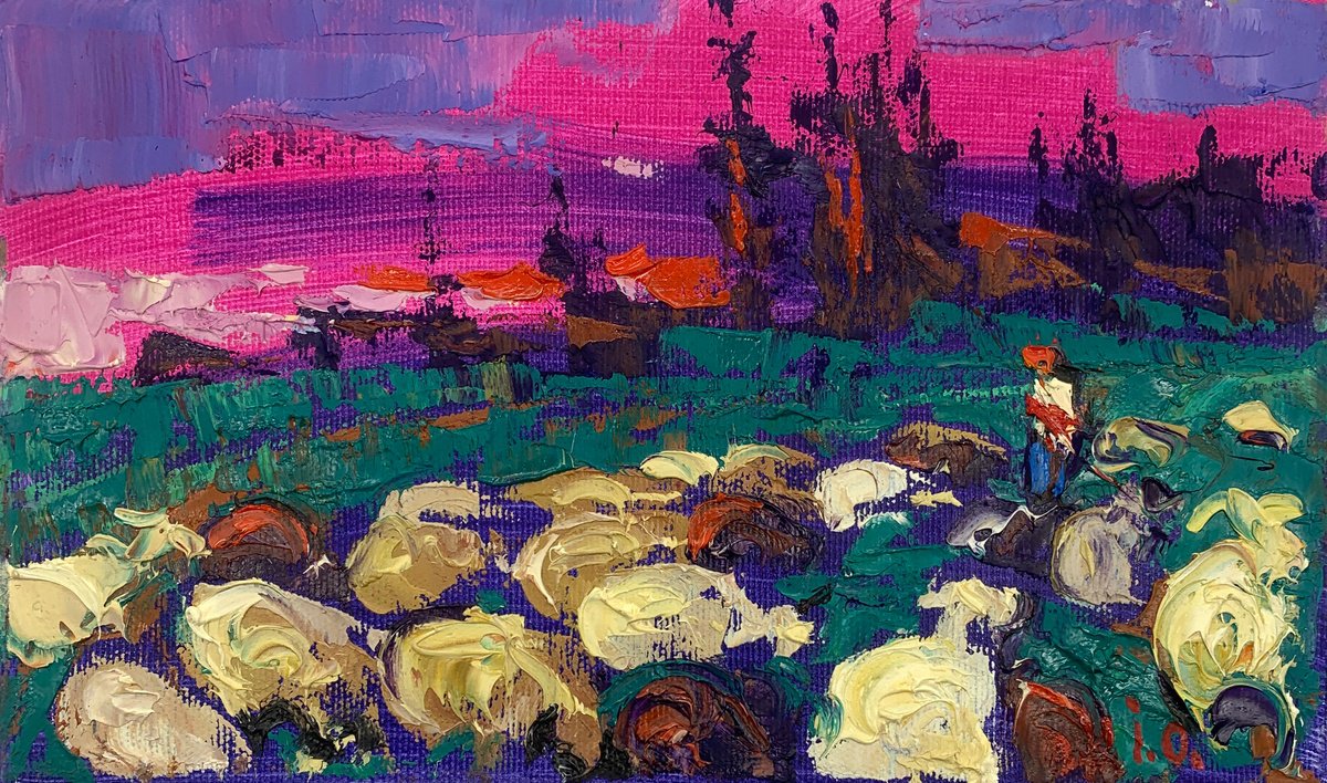 Impressionistic Landscape Oil Painting By Kalenyuk Alex, 10 X 6", On The Meadow, Original Artwork