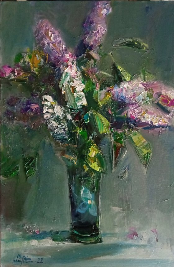 Abstract  lilacs (50x33cm, oil painting, ready to hang)
