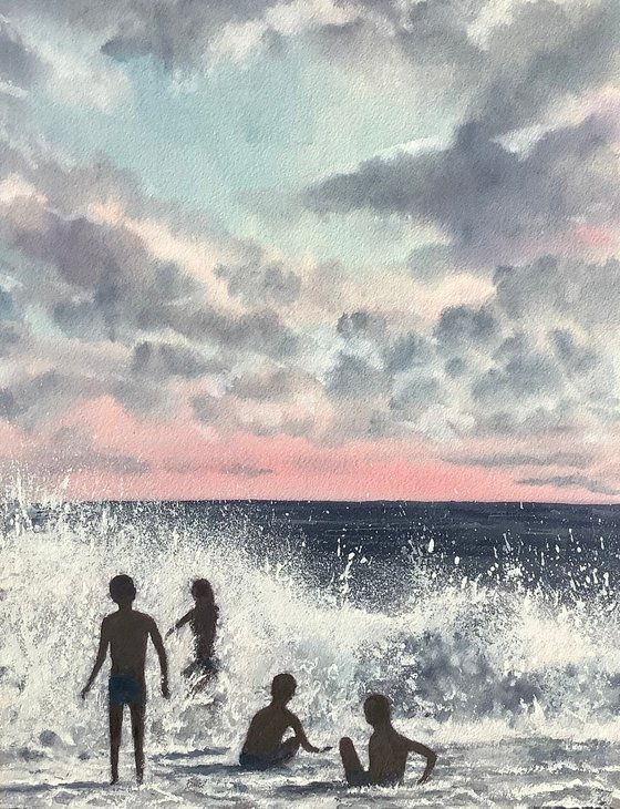 Seascape,Children in the sea.