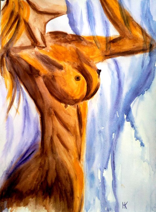 Woman Nude original watercolor painting by Halyna Kirichenko