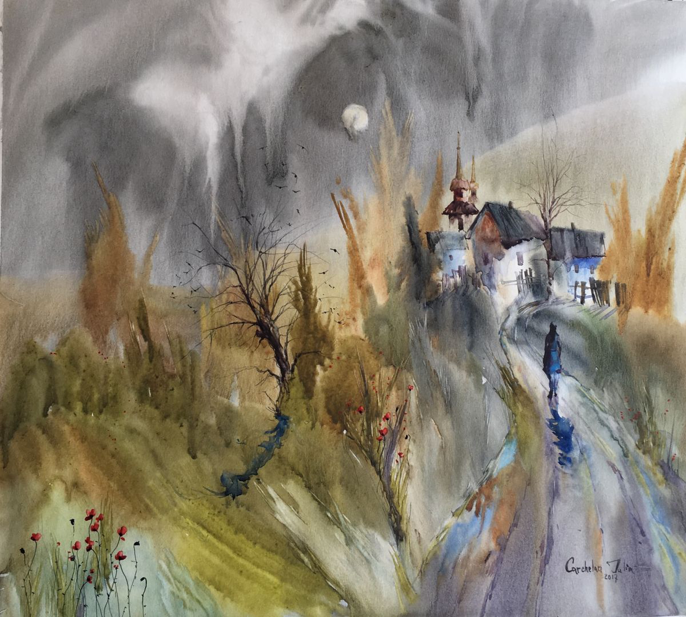 Full Moon Watercolour By Iulia Carchelan Artfinder