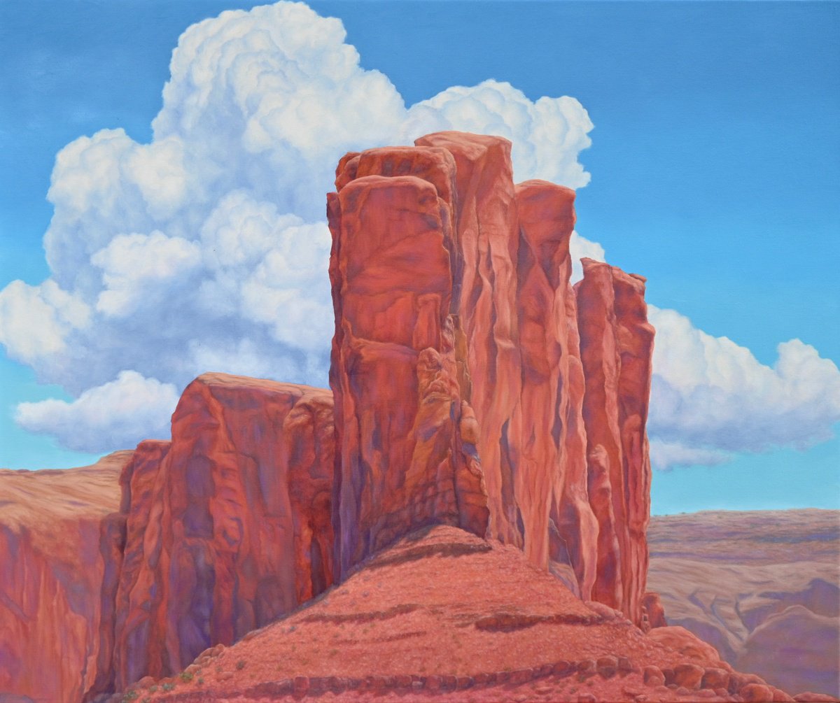 Photorealistic Landscape Oil Painting By Olya Lane, 26 X 22", Monumental Harmony, Original Artwork