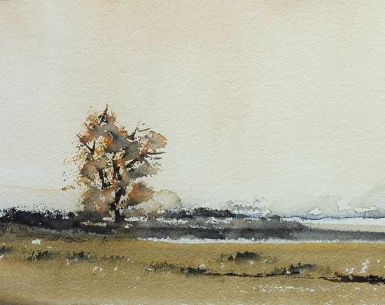 TREE WARWICKSHIRE LANDSCAPE. Original watercolour landscape painting.