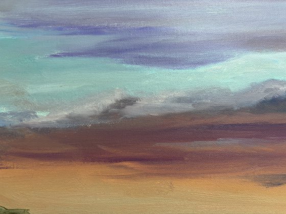 Sunset before storm. Plein air
