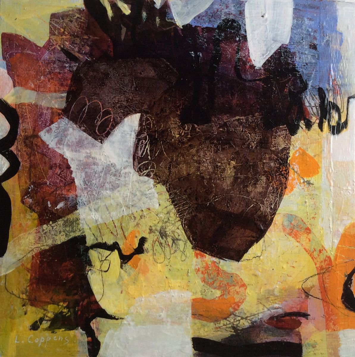 Abstract Acrylic Painting By Linda Coppens, 12 X 12", Bad Hair Day, Original Artwork