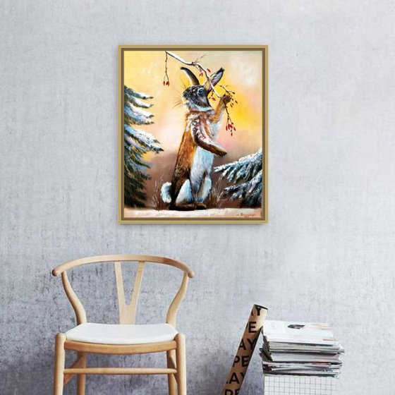 Rabbit. Chinese New Year Gift. Lunar New Year 2023. Original oil painting on canvas. Wall Art. Wall Decor. Home Decor. Artwork.