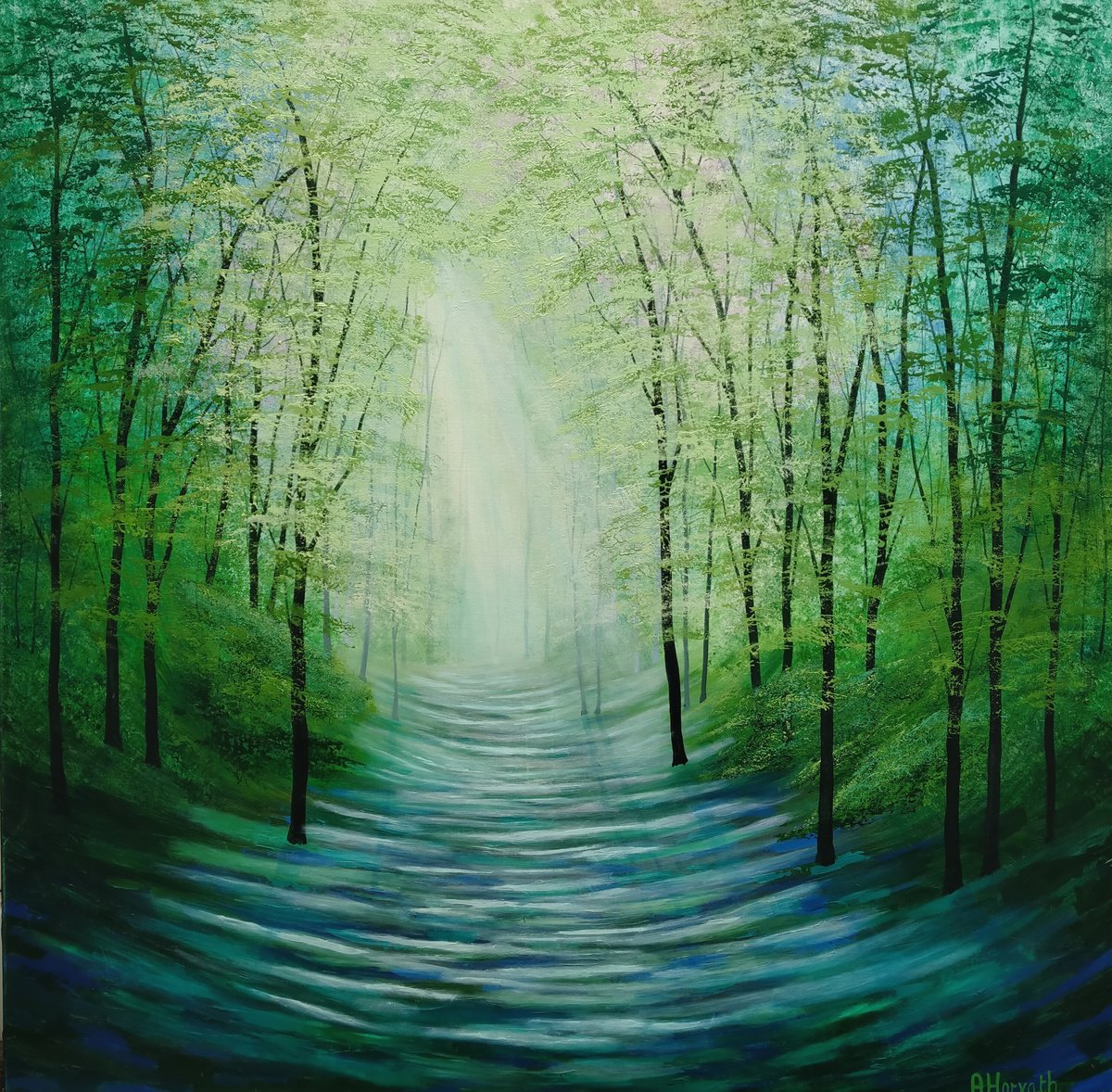  Sunlight Serenade Forest Glade By Amanda Horvath, 35 X 35, Artwork For Sale On Artfinder