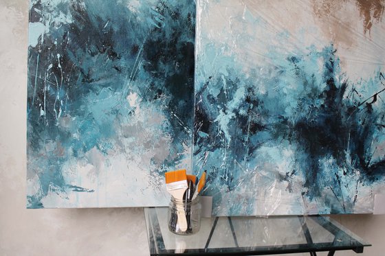 "Blue ink" Acrylic abstract navy blue art