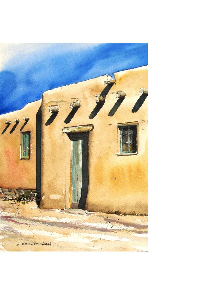 Adobe In The Sun - Original Watercolor Painting by CHARLES ASH