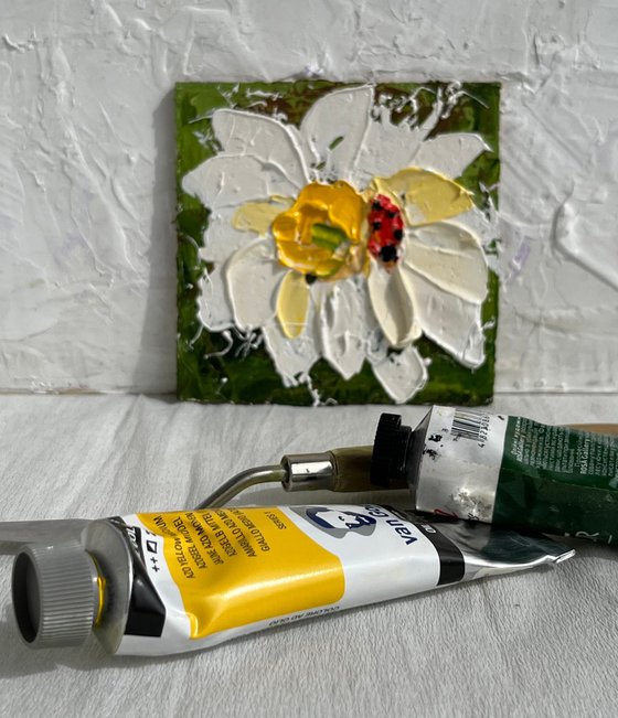 Daisy Ladybug Original Oil Painting