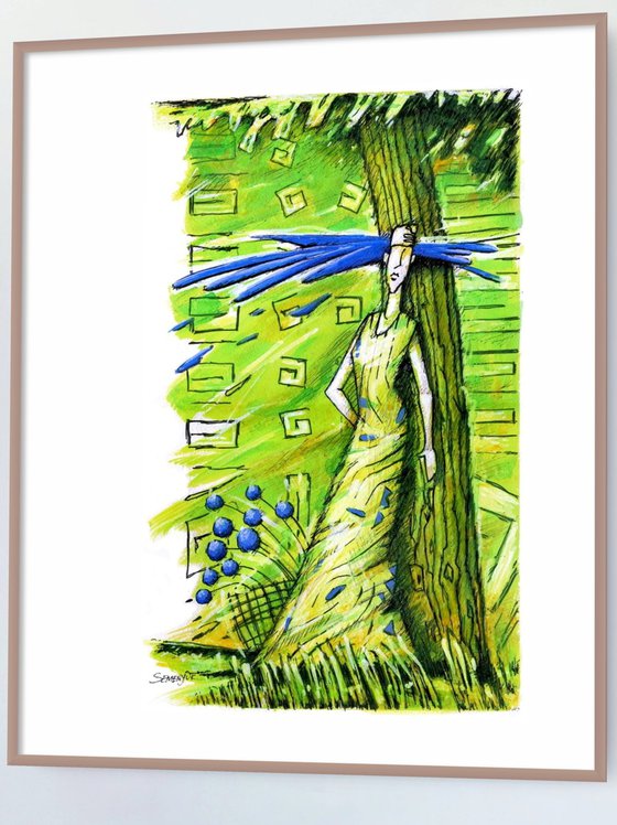 Spring Greenery, Blue Flowers