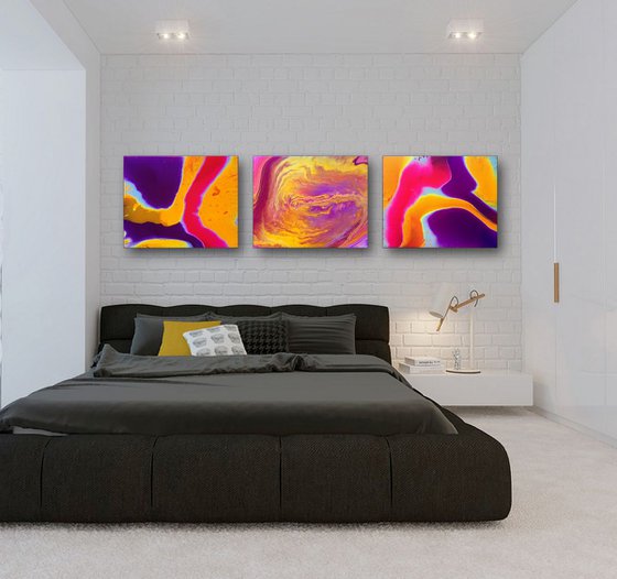 "Mix And Match" - FREE USA SHIPPING - Original Triptych, Abstract PMS Fluid Acrylic Paintings Series - 60" x 16"