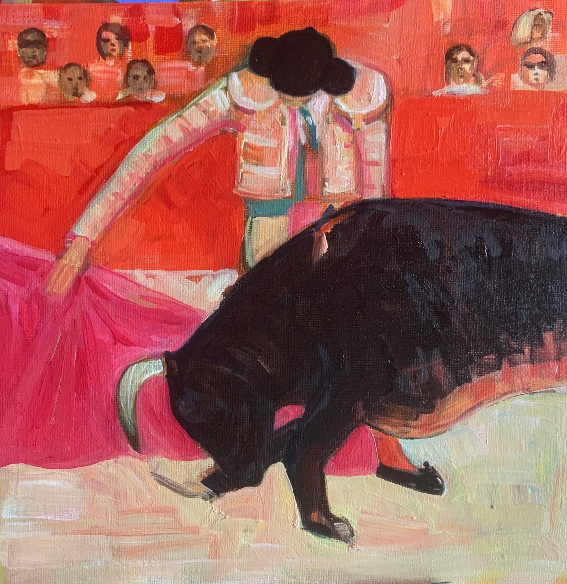 Impressionistic Portrait Oil Painting By Olga Pascari, 12 X 12", Confrontation, Original Artwork