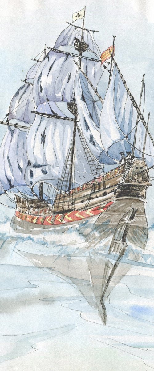 Ancient ship, watercolor. Original artwork. by Evgeniya Mokeeva