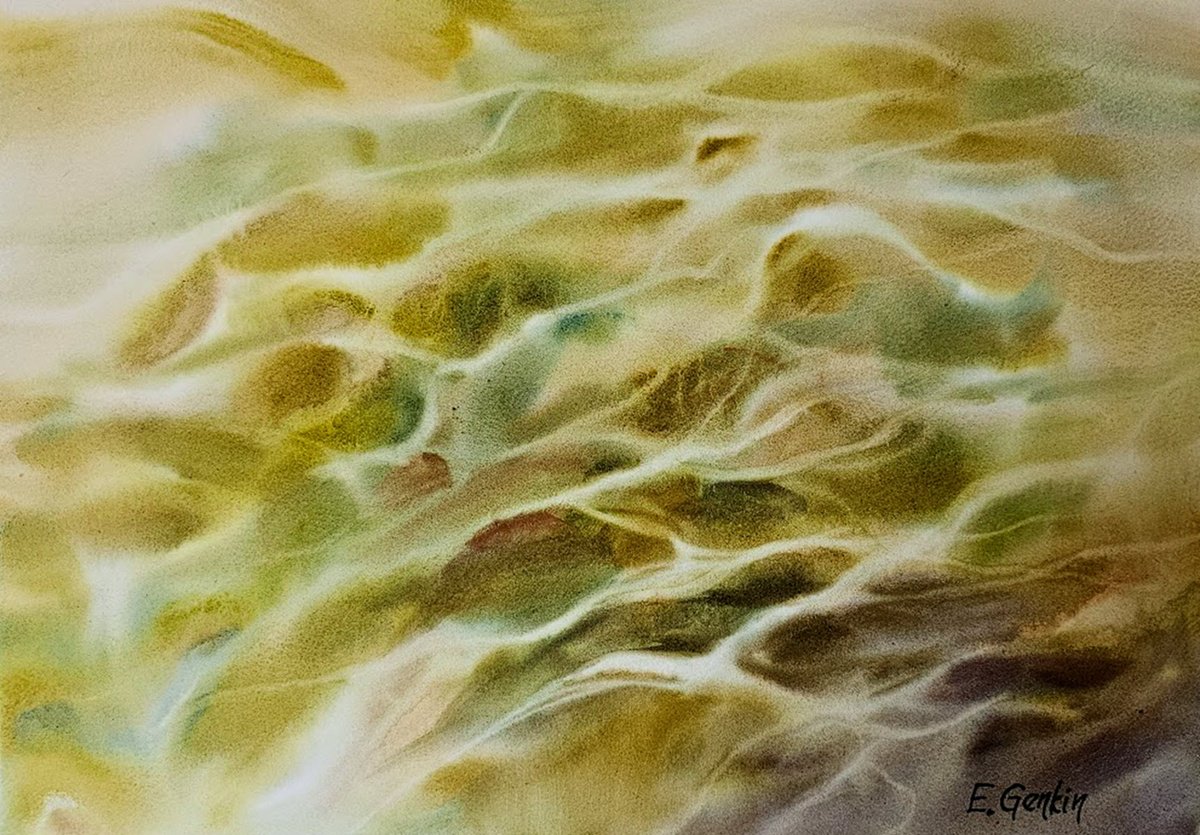 Impressionistic Watercolour , Yellow River By Elena Genkin, 16 X 11, Artwork For Sale On Artfinder