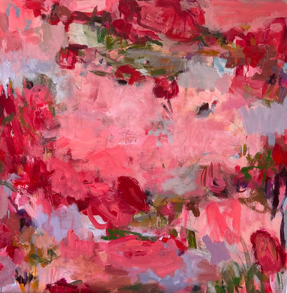 Abstract Acrylic Painting By Angela Dierks, 35 X 35, Promising A Rose Garden, Original Artwork