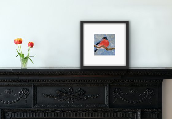 Bullfinch oil painting - Bird small canvas art - Christmas gift for bird lover (2021)