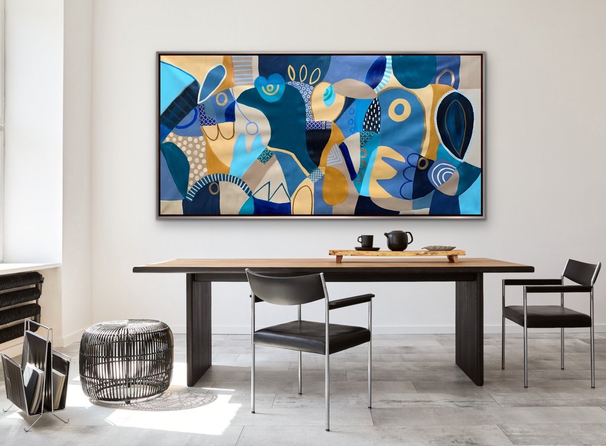 Organic Abstract Acrylic Painting By Rashna Hackett, 72 X 37", A Meeting Of Minds, Original Artwork