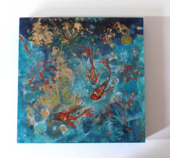 Blue and gold trio. 20x20cm