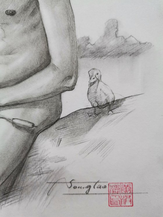 Drawing  Man and bird #21526