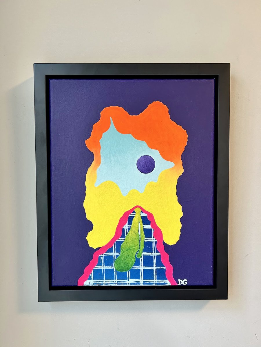 Abstract Portrait Acrylic Painting By Daniel Goodman, 13 X 16, One-Eyed &Amp; Pickle-Tied, Original Artwork