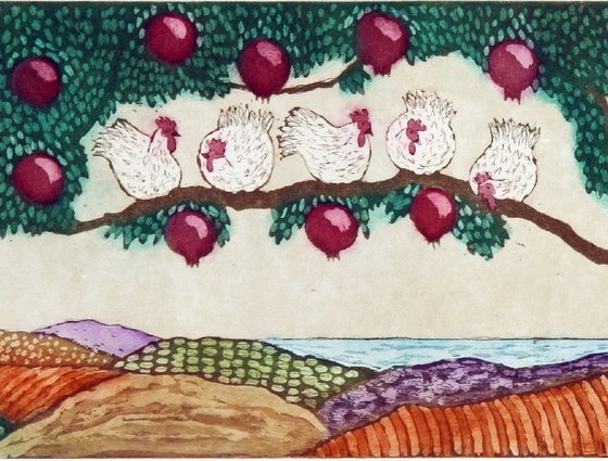 Pomegranate tree and Hens