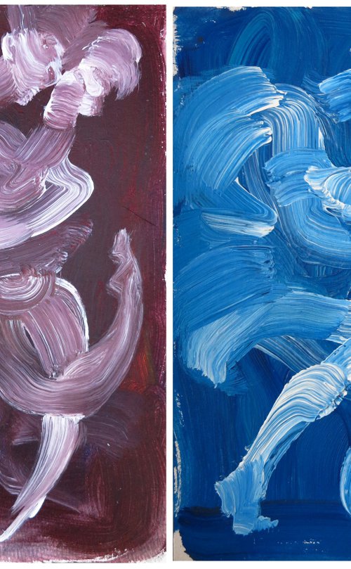 2 separate paintings: Diego and Mariana, Geraldin and Adres by Egle Colucci