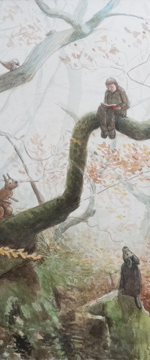 Reader on a branch by paolo beneforti