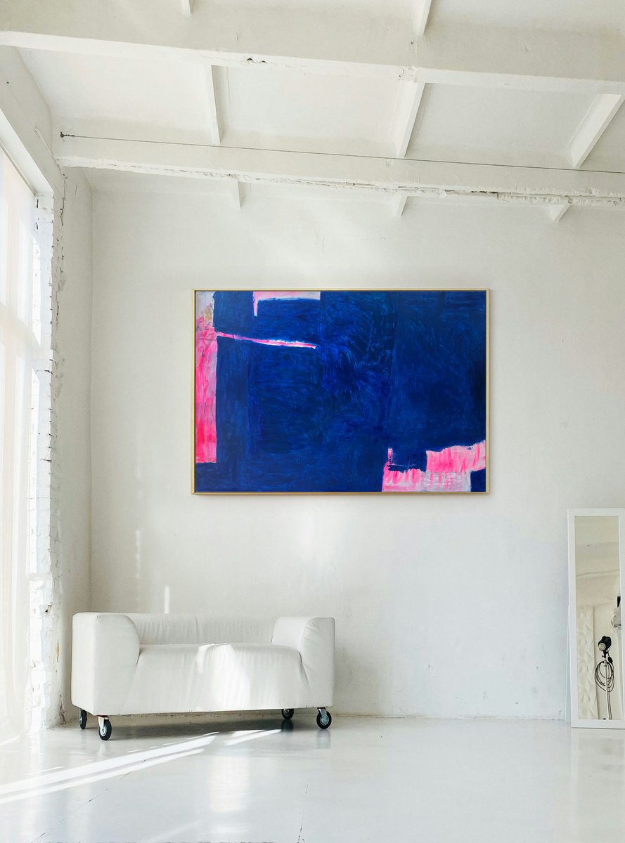 Abstract Acrylic Painting By Pk Roberton, 72 X 48", Blue Veil, Original Artwork