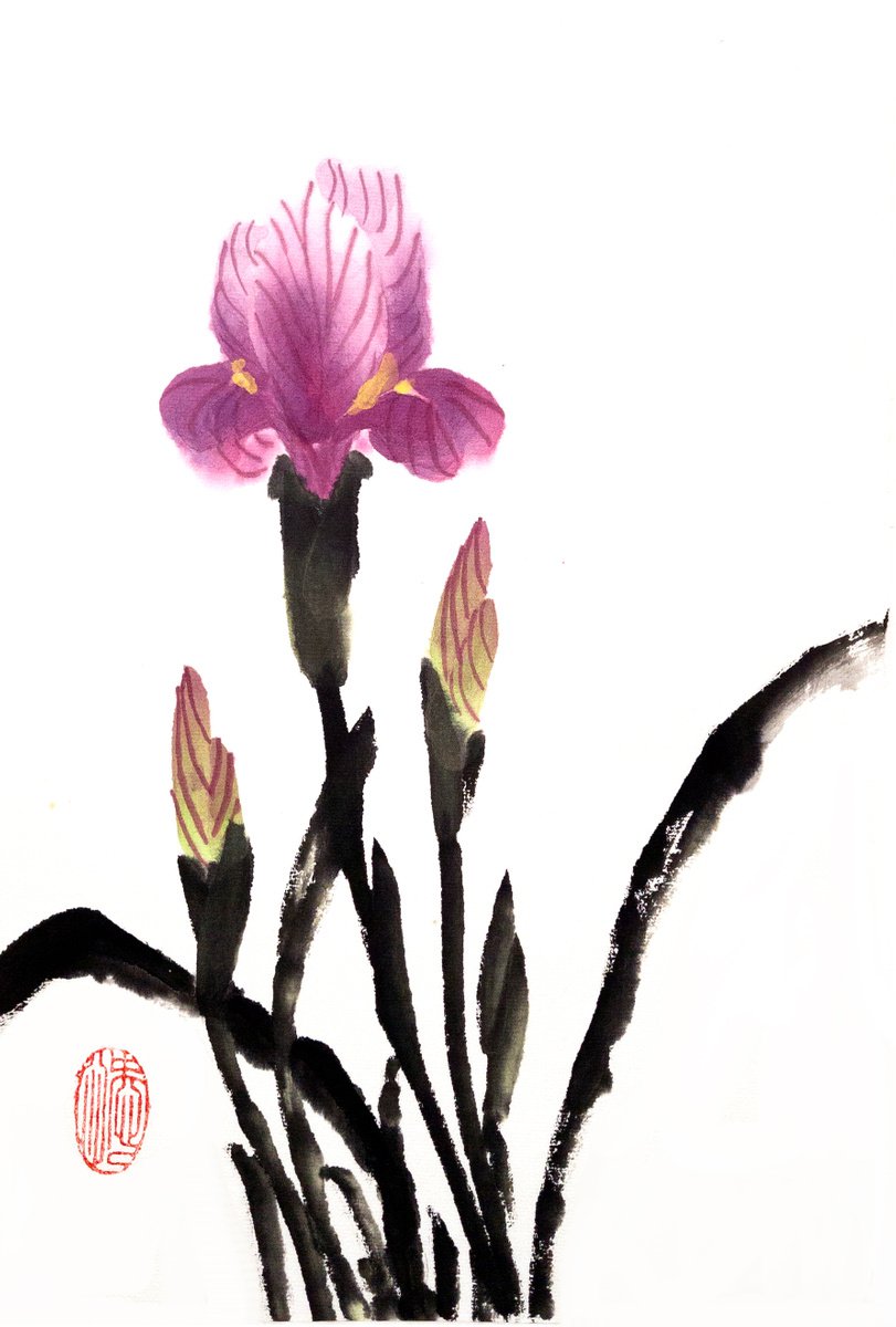 Petra Iris - Desert  Sand Irus  - Oriental Chinese Ink Painting by Ilana Shechter