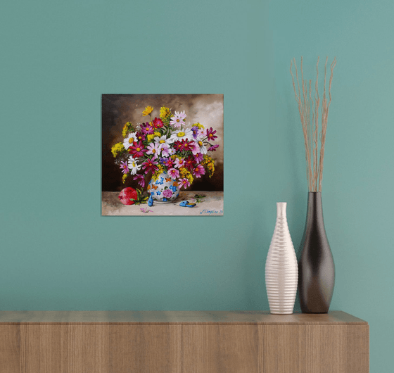 Cosmos Flowers Painting