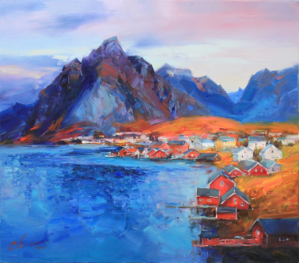 Impressionistic Landscape Oil Painting By Serhii Cherniakovskyi, 28 X 24", Lofoten Islands, Original Artwork
