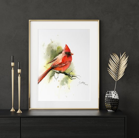 Northern Cardinal Bird Watercolor Painting