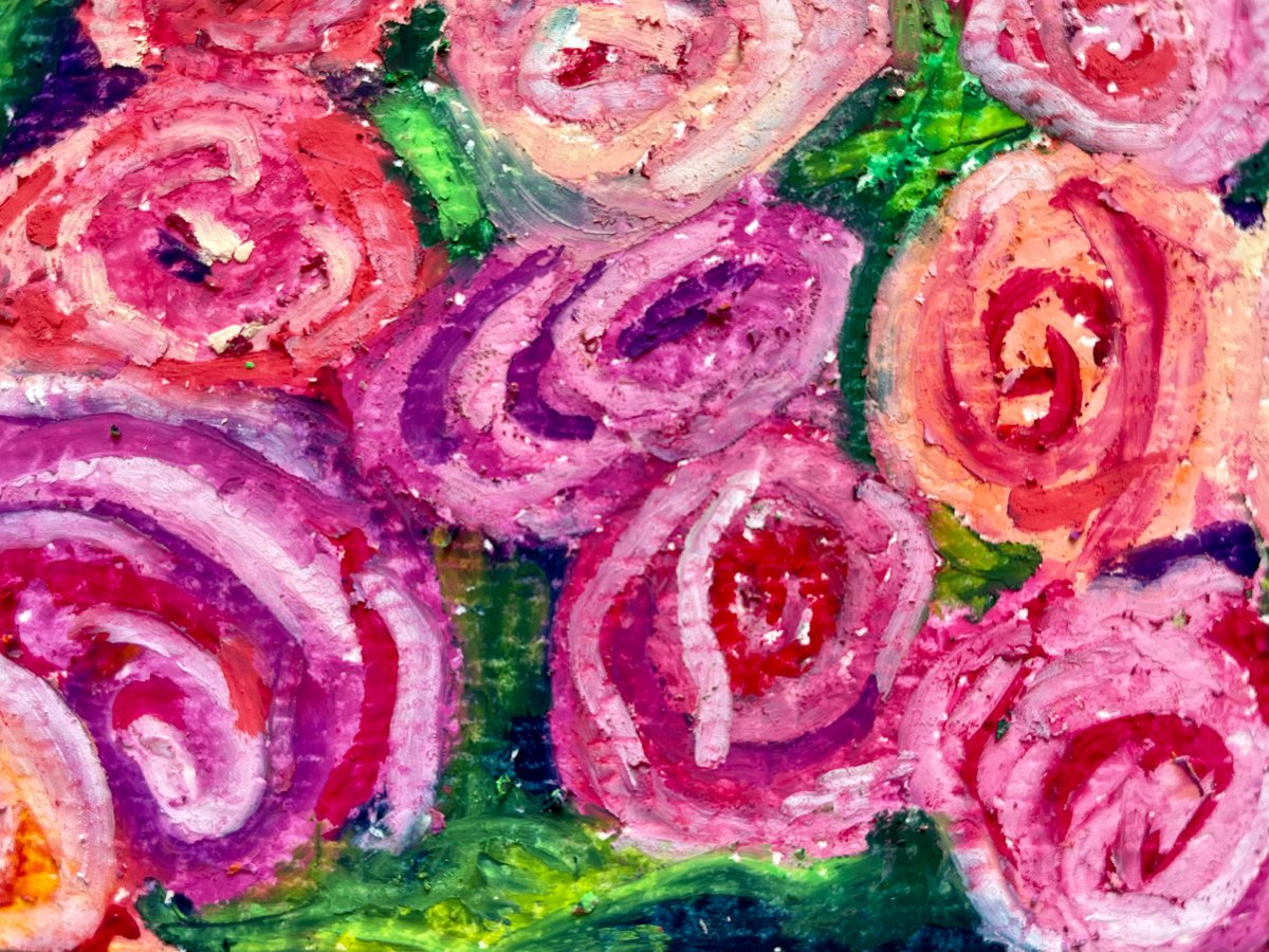 Original Oil Pastel /paper drawing by ALENA DE PLOTI* frame 22 x 18,  Roses