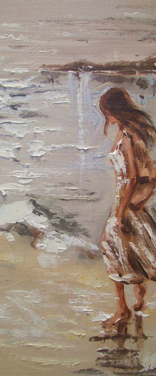" WALKING ... " original painting palette knife GIFT MODERN URBAN ART OFFICE ART DECOR HOME DECOR GIFT IDEA by Monika Luniak