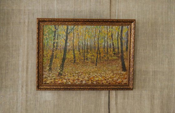 In The Golden Autumn Forest - autumn landscape painting